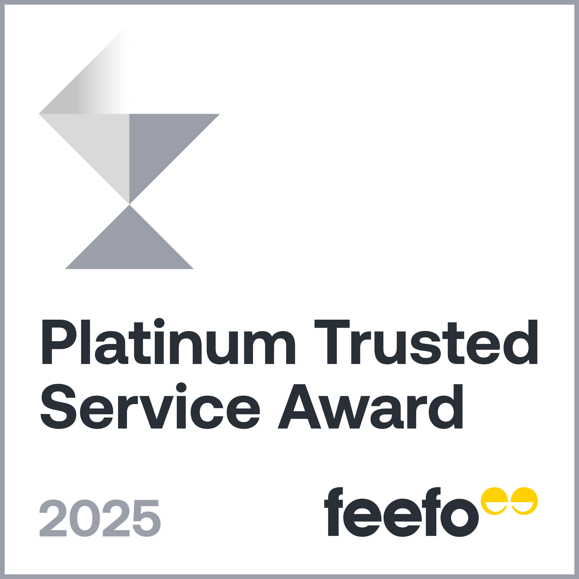 Feefo Platinum award for constant excellence 2025.